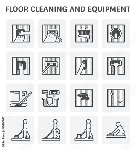Floor cleaning and equipment vector icon set.
