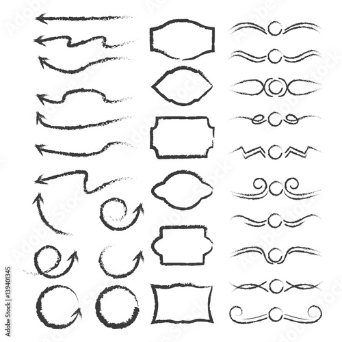 Vector set elements for design and page decoration. Set of dividers, frames, arrows for your ideas.