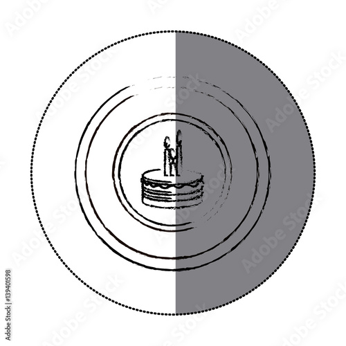 sticker blurred silhouette circular frame with cake and candles vector illustration