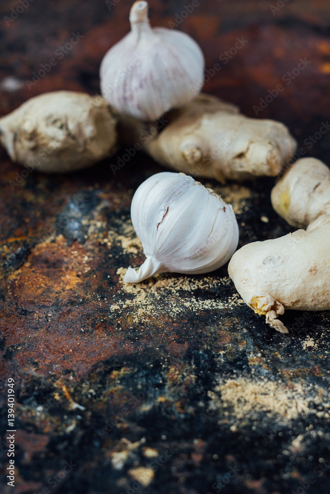 Ginger root and garlic Ginger root and garlic