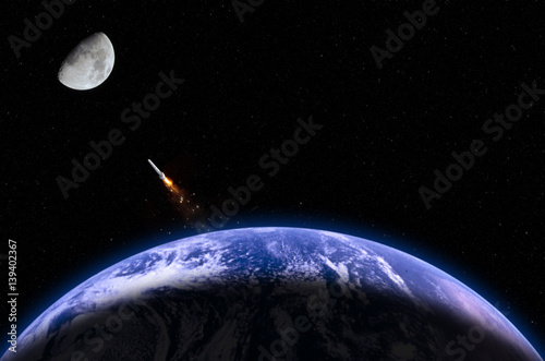 moon mission. photograph of Earth and rocket are taken from the following NASA's website:  http://nssdc.gsfc.nasa.gov/photo_gallery/photogallery-earth.html