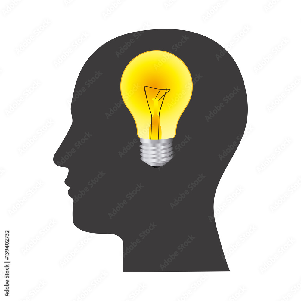 black silhouette human face with bulb light in mind vector illustration black silhouette human face with bulb light in mind vector illustration