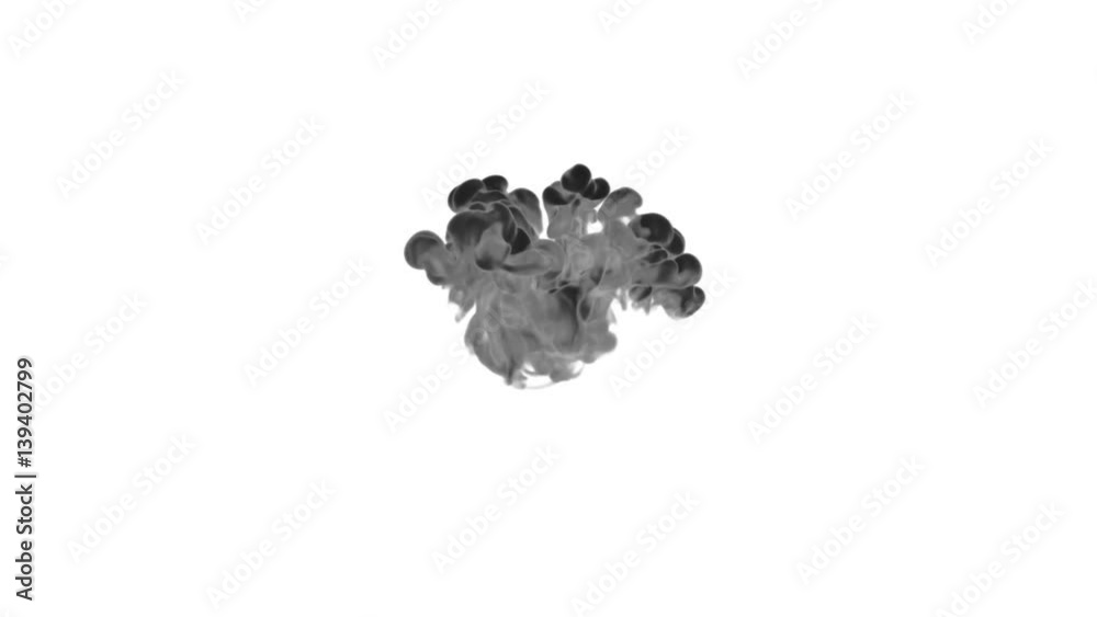 Black Ink on white backgound in water move in slow motion with alpha mask. VFX Flow of Ink or smoke for transitions, background, overlay and effects. Ver 3