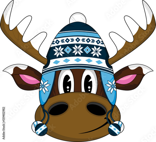 Cute Wooly Hat Cartoon Reindeer