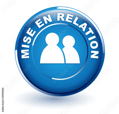 mise en relation sur bouton rond bleu texte