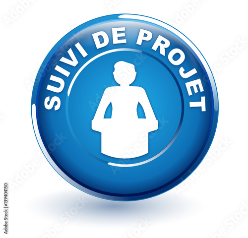 suivi de projet sur bouton rond bleu texte