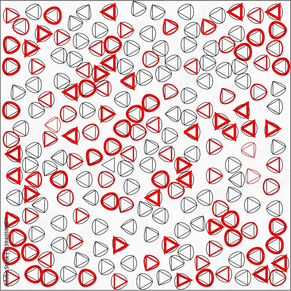 Abstract white background black and red triangle with a red circle like a thick stroke and no