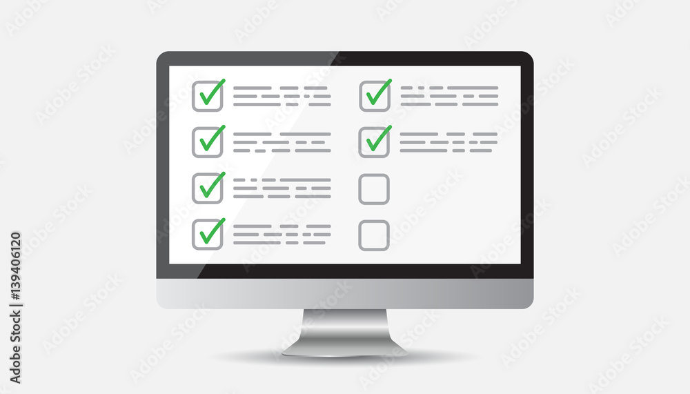 Businessman checklist with computer. Check list icon flat vector illustration.