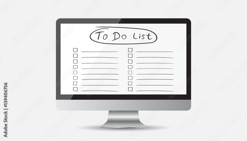 Businessman to do list, checklist with computer. Check list icon flat vector illustration. Businessman to do list, checklist with computer. Check list icon flat vector illustration.