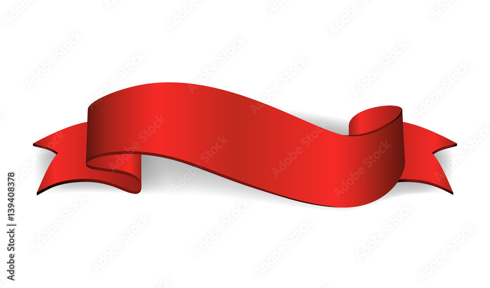 Ribbon red banner. Sign satin blank promotion, web, advertising banner. Shiny ribbon scroll design decoration element. Vintage label isolated on white background Vector illustration Ribbon red banner. Sign satin blank promotion, web, advertising banner. Shiny ribbon scroll design decoration element. Vintage label isolated on white background Vector illustration