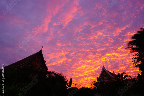 Thai temple silhouette  dramatic and beautiful sky