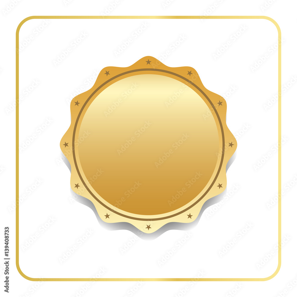 Seal award gold icon. Blank medal with stars isolated white background. Stamp for design. Golden emblem. Symbol of assurance, winner, guarantee and best label, premium, quality. Vector illustration Seal award gold icon. Blank medal with stars isolated white background. Stamp for design. Golden emblem. Symbol of assurance, winner, guarantee and best label, premium, quality. Vector illustration