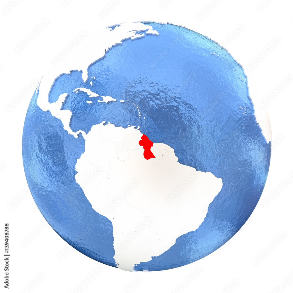 Guyana on globe isolated on white