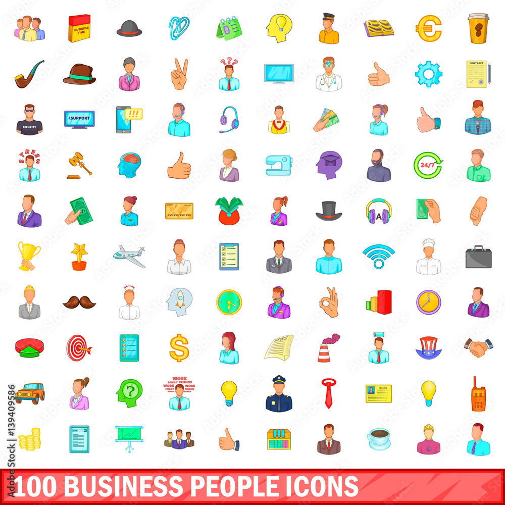 100 business people icons set, cartoon style 100 business people icons set, cartoon style