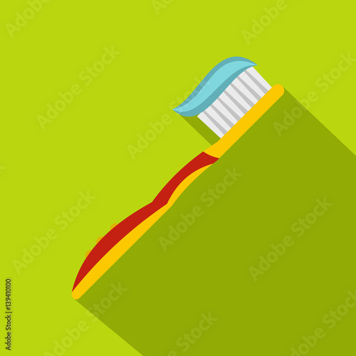Yellow toothbrush with toothpaste icon, flat style