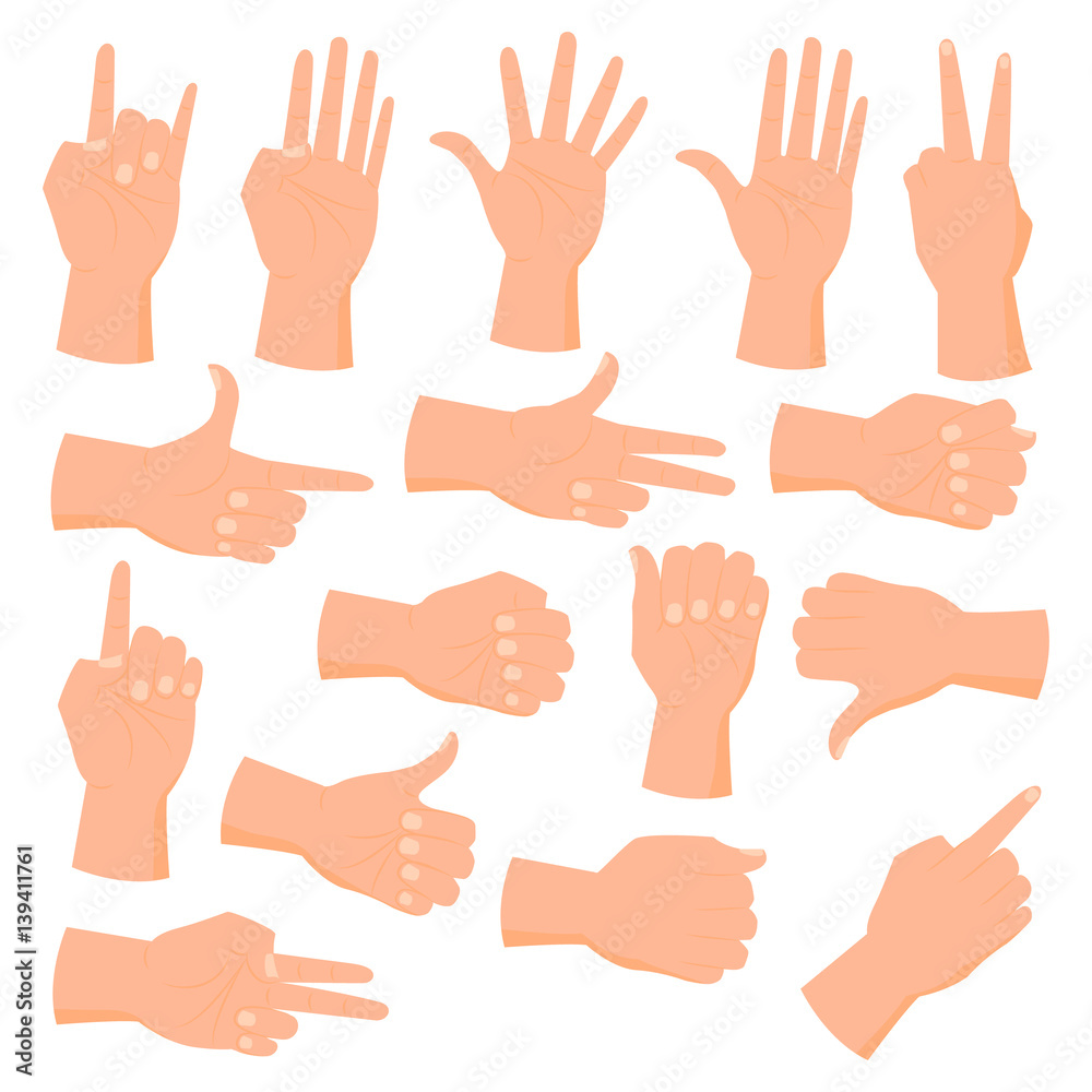 Collection of hand gestures isolated on white background Collection of hand gestures isolated on white background