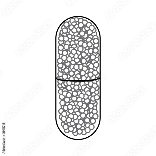 silhouette pill medical in capsule shape with granules inside vector illustration