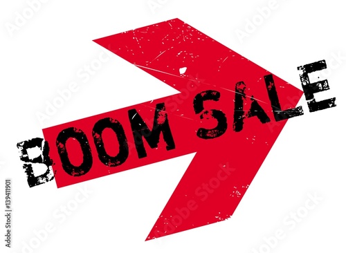 Boom Sale rubber stamp. Grunge design with dust scratches. Effects can be easily removed for a clean, crisp look. Color is easily changed.