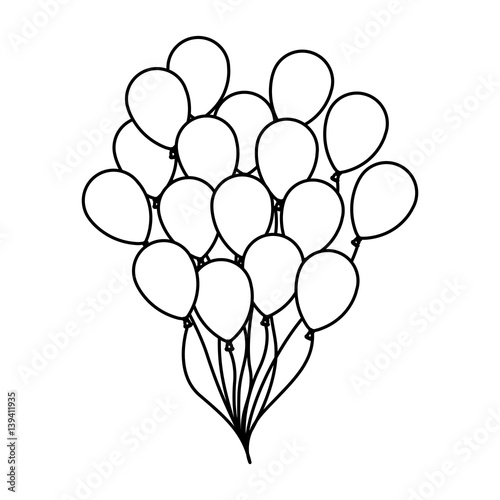 sketch silhouette bunch of birthday balloons flying for party vector illustration
