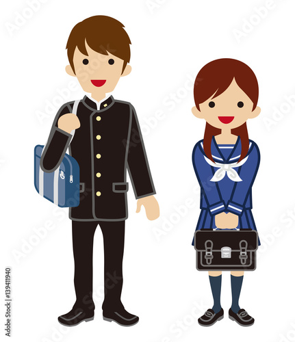 学生カップル　セーラー服　中間服