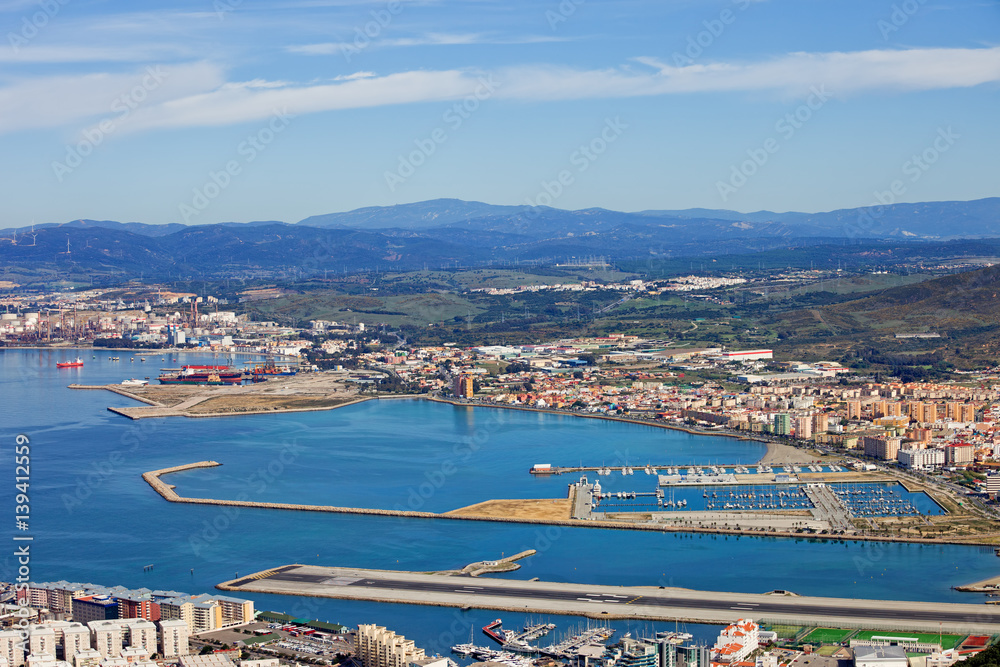 Gibraltar Bay and La Linea Town in Spain