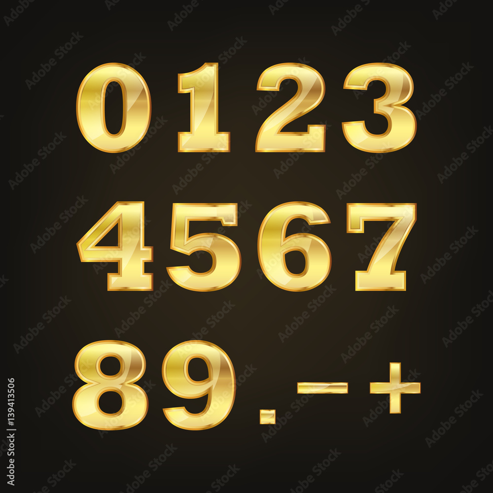Set of golden numbers. Vector illustration. Set of golden numbers. Vector illustration.