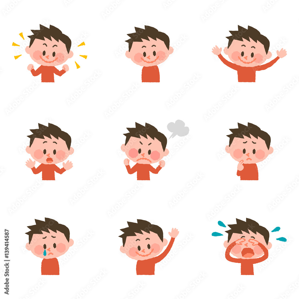 illustration of various facial expressions of a boy illustration of various facial expressions of a boy
