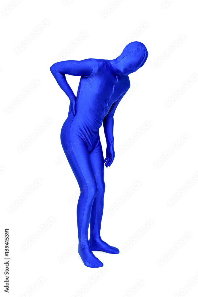 Mysterious blue man in blue costume has back pain Mysterious blue man in blue costume has back pain