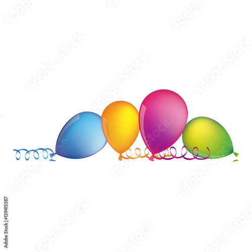 multicolored balloons with serpentine on the floor vector illustration