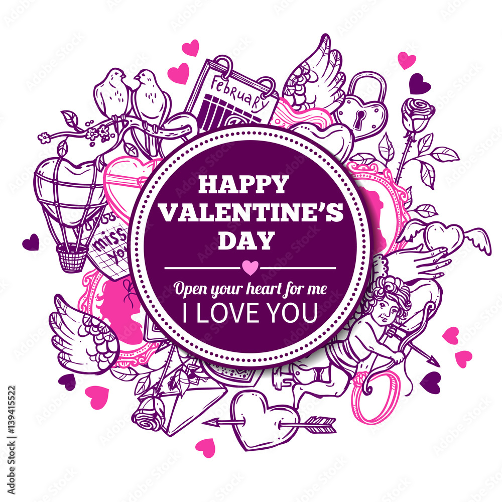 Love And Valentines Sketch Background With Congratulation