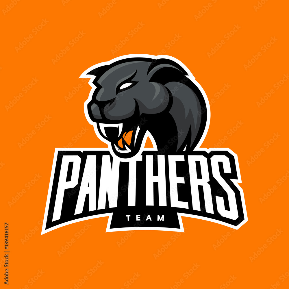 Furious panther sport vector logo concept isolated on orange background.  Professional team badge design. Premium quality wild animal t-shirt tee  print illustration. Stock Vector | Adobe Stock
