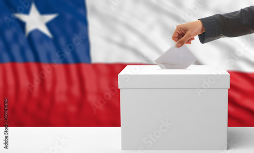 Voter on a Chile flag background. 3d illustration