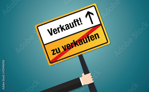 Verkaufen Verkauft! Schild Flat Design