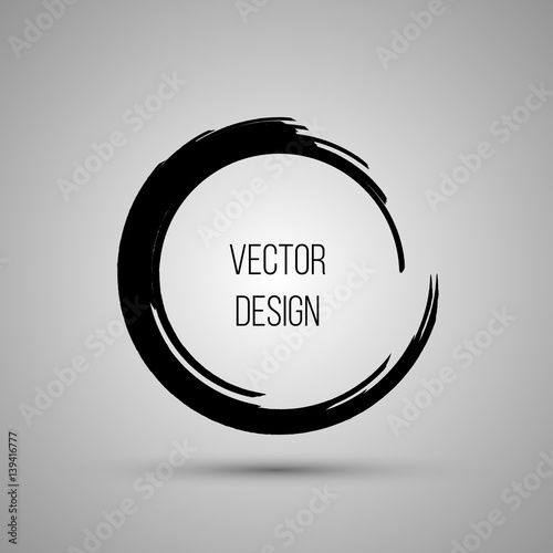 Hand drawn circle shape. Label, logo design element, frame. Brush abstract wave. Vector illustration.