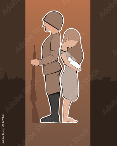 Soldier with his wife and baby photo