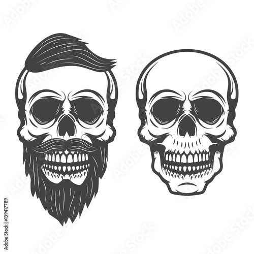 bearded skull isolated on white background. Vector illustration