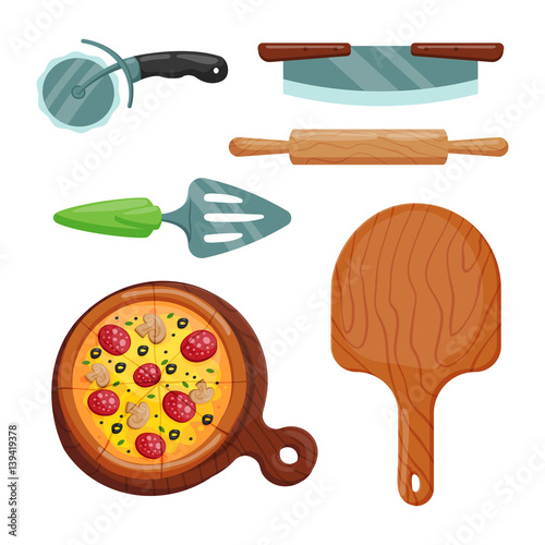 Italian cook pizza icons vector illustration.