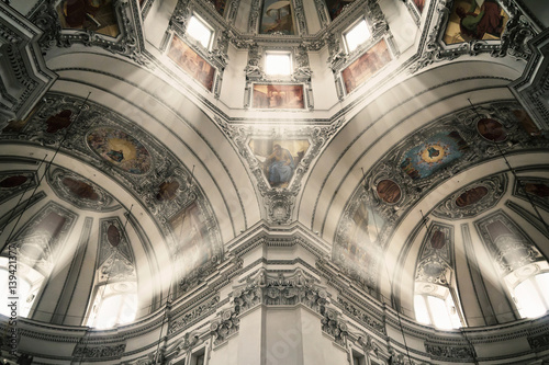 Lights in cathedral is photo edited as a vintage with dark edges