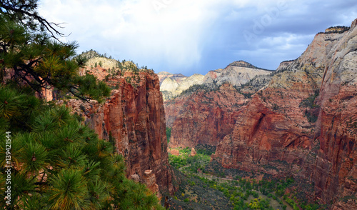 Overlook from top of Angels Landing Trail  Zion National Park  Utah  USA