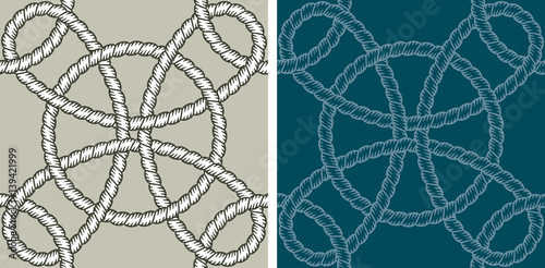 Seamless pattern, circles. Two different versions of seamless pattern vectors with circular shapes made with nautical strings.