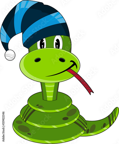Cute Cartoon Snake in Wooly Hat