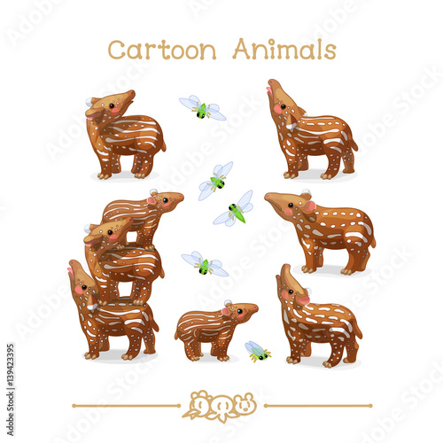 Toons series cartoon animals: little tapirs & cicadas