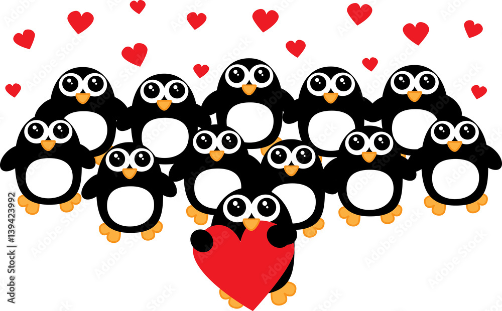 a crowd of penguins love