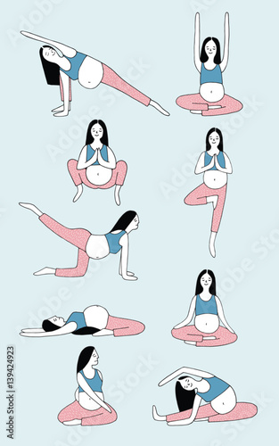 Set of yoga poses for pregnant woman