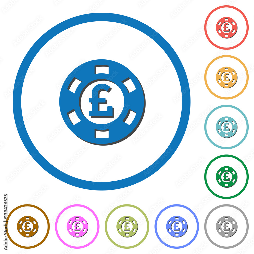 Pound casino chip icons with shadows and outlines Pound casino chip icons with shadows and outlines