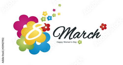 Happy Women's Day 8 March color flowers black logo