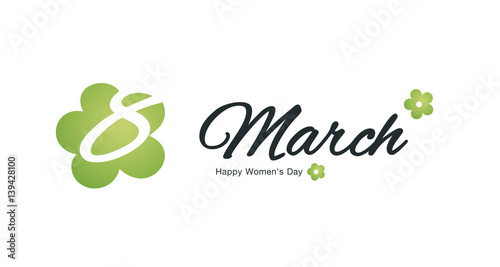Happy Women's Day 8 March green flower black logo