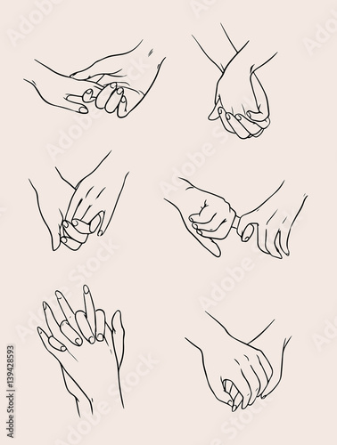 Set of lovers couples holding hands. People in love. Collection isolated illustration.