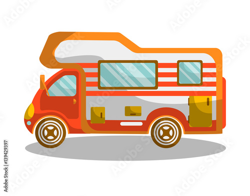 Camping bus equiped with modern furniture and technologies isolated