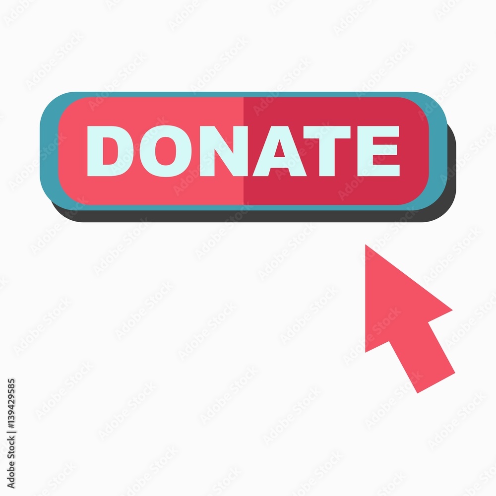 Donate signboard with arrow pointing on board isolated on white Donate signboard with arrow pointing on board isolated on white